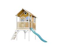 AXI Laura Maison Enfant avec Toboggan vert | Aire de Jeux pour l'extérieur en marron & blanche | Maisonnette / Cabane de Jeu en Bois FSC