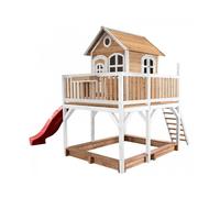 AXI Liam Maison Enfant avec Bac à Sable & Toboggan Rouge | Aire de Jeux pour l'extérieur en marron & Blanc | Maisonnette / Cabane de Jeu en Bois FSC