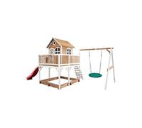 AXI Maisonnette Liam – FSC, bac à sable, balançoire nid d'oiseau verte, toboggan rouge, marron & blanc