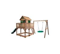 AXI Liam Maison Enfant avec Bac à Sable, Balançoire Nid d’Oiseau Vert & Toboggan Vert | Aire de Jeux pour l'extérieur en marron & Vert | Maisonnette / Cabane de Jeu en Bois FSC