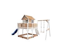 AXI Maisonnette Liam en bois FSC avec bac à sable, balançoire et toboggan bleu marron/blanc