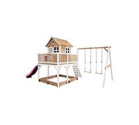 AXI Maisonnette Liam – Aire de jeux en bois FSC avec bac à sable, 2 balançoires et toboggan violet
