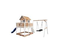 Axi Maisonnette LIAM Brun Blanc avec balancoire nid ovale Roxy toboggan Bleu et bac à sable Beige G