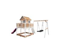 AXI Maisonnette Liam – Bac à sable, balançoire nid noir, toboggan violet – Marron/Blanc – FSC