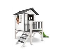 Maisonnette Lodge XL en bois Blanc gris toboggan Vert