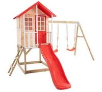 Maisonnette modulable sur pilotis avec balcon, glissière et deux balançoires COQUELICOT en bois FSC®