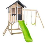 Maisonnette modulable sur pilotis avec balcon, glissière et deux balançoires JACINTHES en bois FSC®