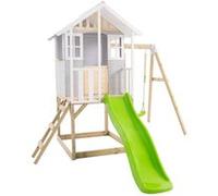 Maisonnette modulable sur pilotis avec balcon, glissière et une balançoire PERCE-NEIGE en bois FSC®