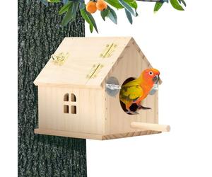 Maisonnette pour - Bois 15,2 x 14 x 15,4 cm | En bois | Perruche couplage maison pour oiseaux inséparables Cockatiel Conure Finch Canari Cacatoa Cage Jardin Extérieur C