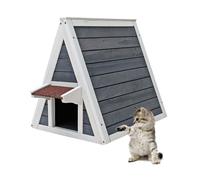 Maisonnette pour chat 2 Accès Bois résistant Porte de secours Cabane Abri Niche
