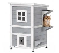 Maisonnette pour chats - PawHut - sur 2 étages bois 4 pieds intérieur extérieur toit rabattable - bois - 51x51x81 3cm