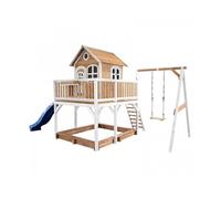 AXI Maisonnette Liam en bois FSC avec bac à sable, balançoire et toboggan bleu marron/blanc