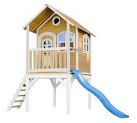 AXI Laura Maison Enfant avec Toboggan Bleu | Aire de Jeux pour l'extérieur en marron & blanche | Maisonnette / Cabane de Jeu en Bois FSC