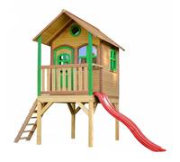 AXI Maisonnette Laura en bois – Aire de jeux extérieure avec toboggan rouge, marron & vert, FSC
