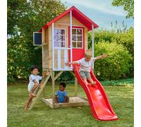 Maisonnette Sur Pilotis Balcon Et Glissière Coquelicot Bois Fsc® Marron - Rouge - Blanc TU