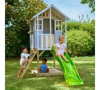 Maisonnette sur pilotis balcon et glissière perce-neige bois fsc® gris - blanc - marron- vert TU