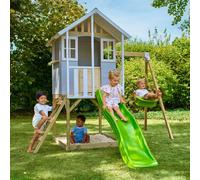 Maisonnette Sur Pilotis, Glissière, 1 Balançoire Perce-neige Bois Fsc® Gris - Blanc - Marron - Vert TU