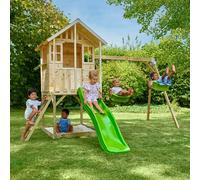 Maisonnette sur pilotis, glissière, 2 balançoires BASILIC en bois FSC®