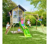 Maisonnette sur pilotis, glissière, 2 balançoires JACINTHES en bois FSC®