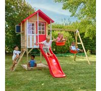 Maisonnette Sur Pilotis, Glissière, 2 Balançoires Coquelicot Bois Fsc® Marron - Rouge - Blanc TU