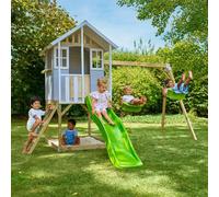 Maisonnette Sur Pilotis, Glissière, 2 Balançoires Perce-neige Bois Fsc® Marron - Gris - Blanc - Vert TU