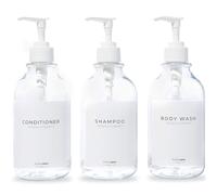 MaisoNovo Bouteilles de shampoing et d'après-shampoing Rechargeables | 500 ML Lot de 3 Bouteilles en Plastique Transparent Pompes Blanches