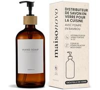 MaisoNovo Distributeur de Savon 1 pièce | 500 ML Bouteilles en Ambre avec Pompe en Bambou Noir