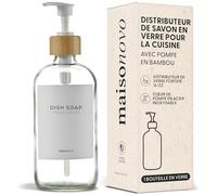 MaisoNovo Distributeur de Savon 1 pièce | Bouteilles Transparentes de 500ml avec Pompe en Bambou Blanc - 1 pièce | Distributeur Liquide Vaisselle