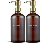 MaisoNovo Distributeur de Savon 2 pièces | 500 ML Bouteilles en Ambre avec Pompes en Acier Inoxydable doré