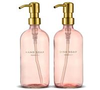 MaisoNovo Distributeur de Savon 2 pièces | Bouteilles Roses de 500 ML avec Pompes en Acier Inoxydable doré