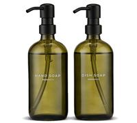 MaisoNovo Distributeur de Savon 2-Pièces | Bouteilles Vertes 500 ML avec Pompes en Acier Inoxydable Noir