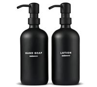 MaisoNovo Distributeur de Savon pour Les Mains Noir pour Ensemble de Salle de Bain - Distributeur Liquide Vaisselle - Distributeur Savon Cuisine - Bouteille Noir de 500 ML, Pompe Noire Lot de 2