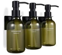 MaisoNovo Distributeur de shampoing et après-shampoing - Distributeur de Savon de Douche Mural - Lot de 3 Bouteilles en Plastique Vert de 500 ML avec Pompe Noire