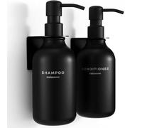 MaisoNovo Distributeur de shampoing et d'après-shampoing - Distributeur Mural de Savon pour la Douche - Lot de 2 Bouteilles en Plastique Noir de 500 ML Pompes Noires - 2 Chambres sans perçage