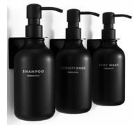 MaisoNovo Distributeur Savon Mural - Distributeur shampoing et Gel Douche - 500 ML Lot de 3 Bouteilles en Plastique Noir, Pompe Noire - Distributeur shampoing