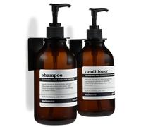 MaisoNovo Distributeur Savon Mural sans Percage Lot De 2-500ml Ambre Classique Distributeur Shampoing Et Gel Douche avec Pompes en Noires - Fixation Sécurisée