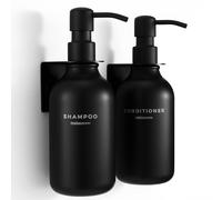 MaisoNovo Distributeur Savon Mural sans Percage Lot De 2-500ml Noire Distributeur Shampoing Et Gel Douche avec Pompes Noire - Fixation Sécurisée