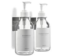 MaisoNovo Distributeur Savon Mural sans Percage Lot De 2-500ml Transparentes Distributeur Shampoing Et Gel Douche avec Pompes Blanche - Fixation Sécurisée
