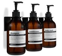 MaisoNovo Distributeur Savon Mural sans Percage Lot De 3-500ml Ambre Classique Distributeur Shampoing Et Gel Douche avec Pompes en Noires - Fixation Sécurisée