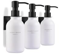 MaisoNovo Distributeur Savon Mural sans Percage Lot De 3-500ml Blanc Distributeur Shampoing Et Gel Douche avec Pompes en Noire - Fixation Sécurisée
