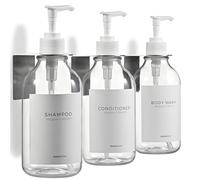 MaisoNovo Distributeur Savon Mural sans Percage Lot De 3-500ml Transparentes Distributeur Shampoing Et Gel Douche avec Pompes Blanche - Fixation Sécurisée
