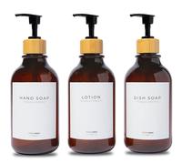 MaisoNovo Distributeur Shampoing Et Gel Douche Lot De 3-500ml Ambre Distributeur Savon Douche avec Pompe Bambou Noire, Étiquettes Imperméa