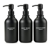 MaisoNovo Distributeur Shampoing Et Gel Douche Lot De 3-500ml Noire Distributeur Savon Douche avec Pompe Noire, Étiquettes Imperméa