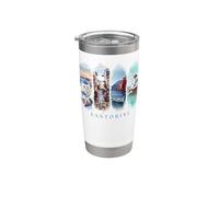 Maisons blanches, dômes bleus et mer - Vacances Santorin Gobelet isotherme en acier inoxydable double paroi