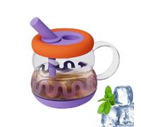 Maisons de café glacées : tasses en verre, tasses transparentes | Grand contenu avec couvercles en bambou, pailles réutilisables et poignées confortables pour les boissons froides pendant les sorties