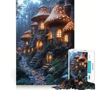 Maisons de Champignons dans la forêt Puzzle de 1000 pièces pour Adultes Jeu de réflexion et de Concentration Jeu Calme et Amusant Bords serrés Cadeau de Noël (50x75cm)