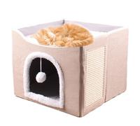 Maisons de Chats pour Chats intérieurs, Grande Grotte de,Grande Maison lit de Chat - Tent à copropriété couchée Mignonne, nid de Compagnie de Maison de Cube Doux avec Boule de Peluche et Coussin