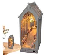 Maisons De Poupées Book Nook Model Kit - Book Nook Kit Miniatures à construire | Miniature House Bookend,Tiny House Model Avec LED Lumière, 3D Bois Puzzle Bookenend Pour Salon