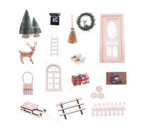 Maisons de poupées miniatures - Décoration de Noël - Couronne et porte de renne - Décoration de Noël
