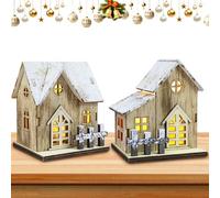 Maisons de Village de Noël 2 pièces/Ensemble avec Toit en Neige en Bois pour Village Noël avec lumière LED pour centres Table, décoration Maison Vacances